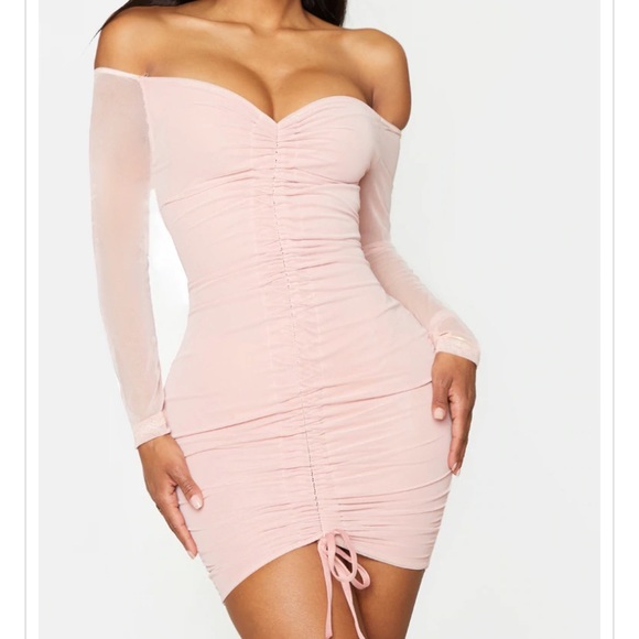 pretty little thing pink ruched dress Women's Baby Pink Chiffon Ruched Ruffle Maxi Dress